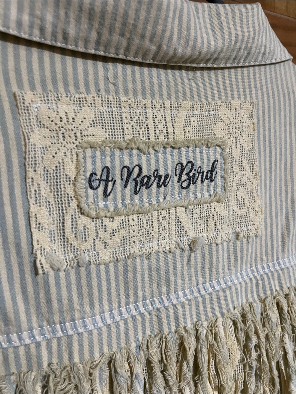 Rare Bird Striped Blue Jean Jacket with Lace Trim - Picture 6 of 7